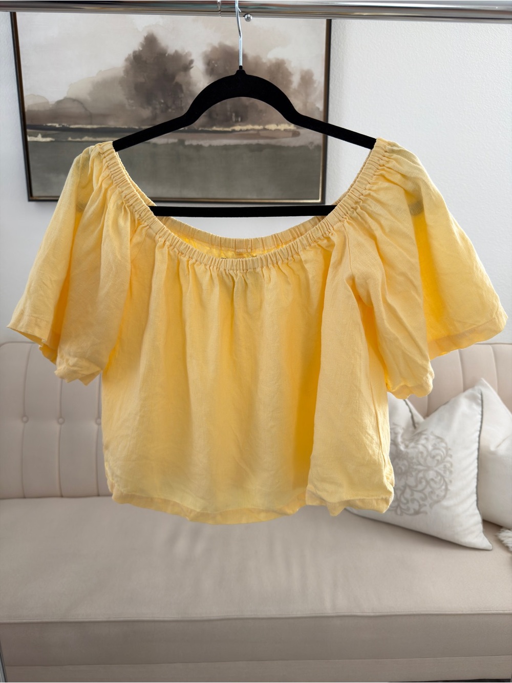 Reformation Yellow Off-the-Shoulder Flutter Sleeve Top